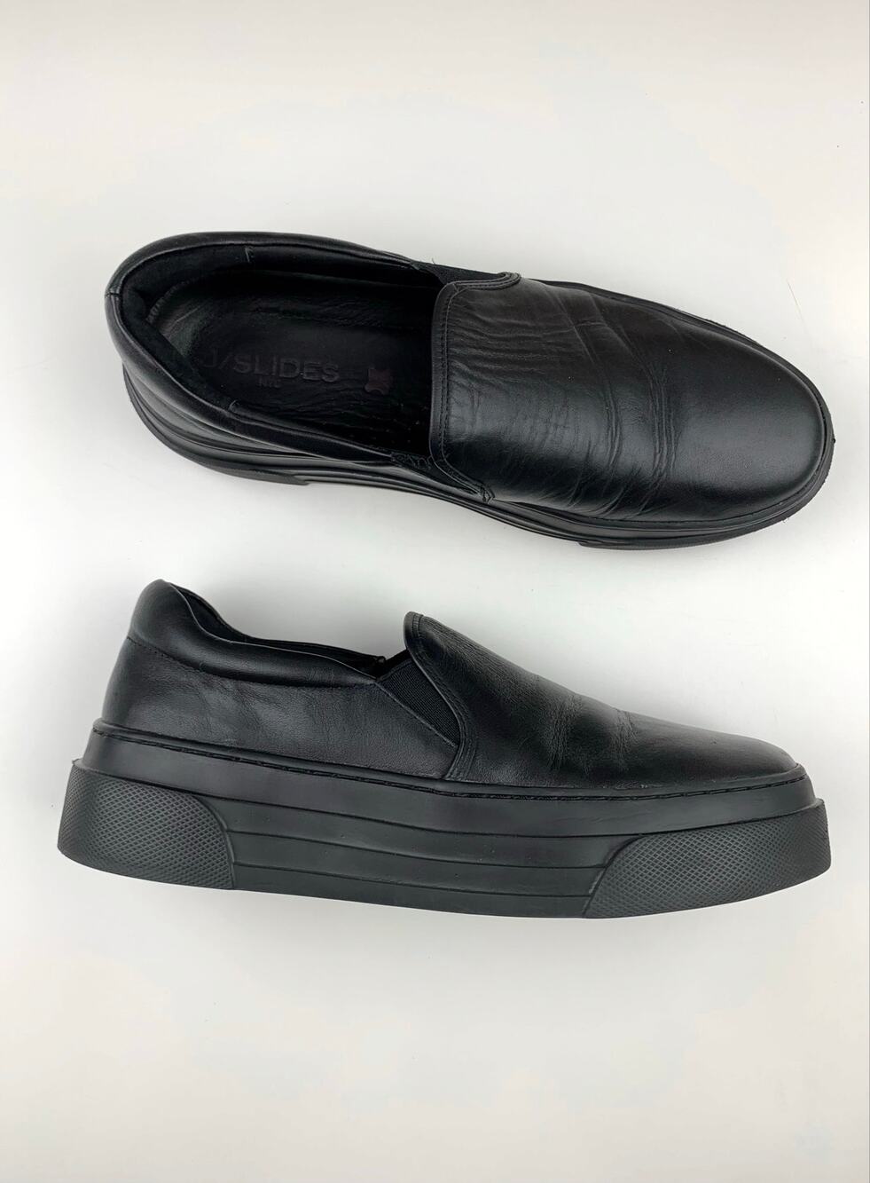 J Slides NYC Platform Loafers Slip On Black Leather Casual Sneakers Women's 10